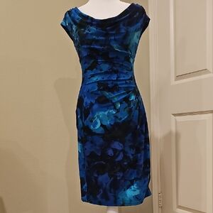 Lauren Ralph Lauren Vibrant Blue and Black Midi Dress